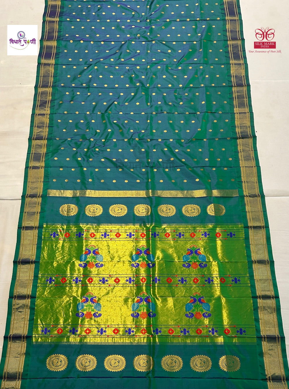 Handloom Pure Silk Kalanjali Paithani Saree- Sea Green