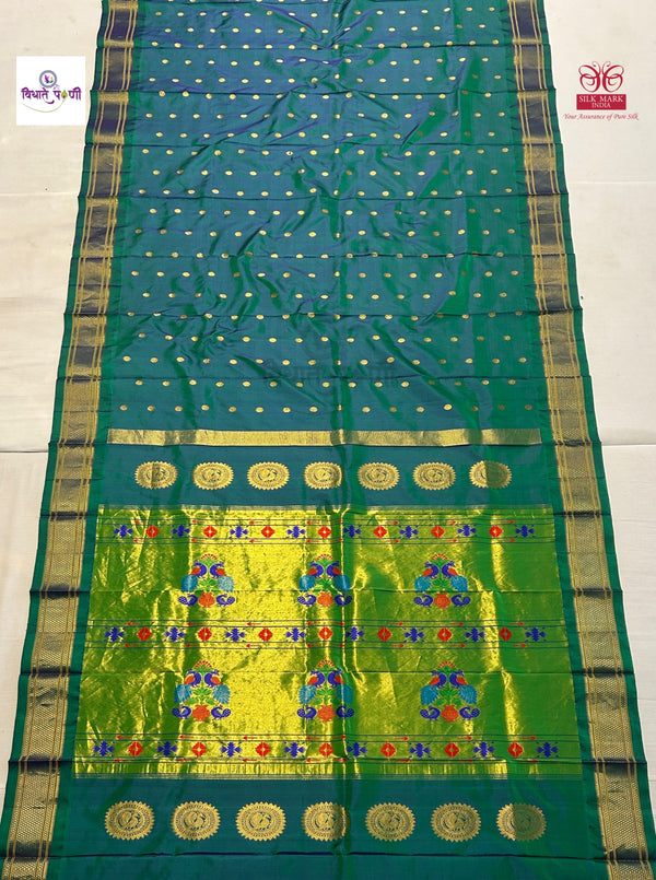 Handloom Pure Silk Kalanjali Paithani Saree- Sea Green