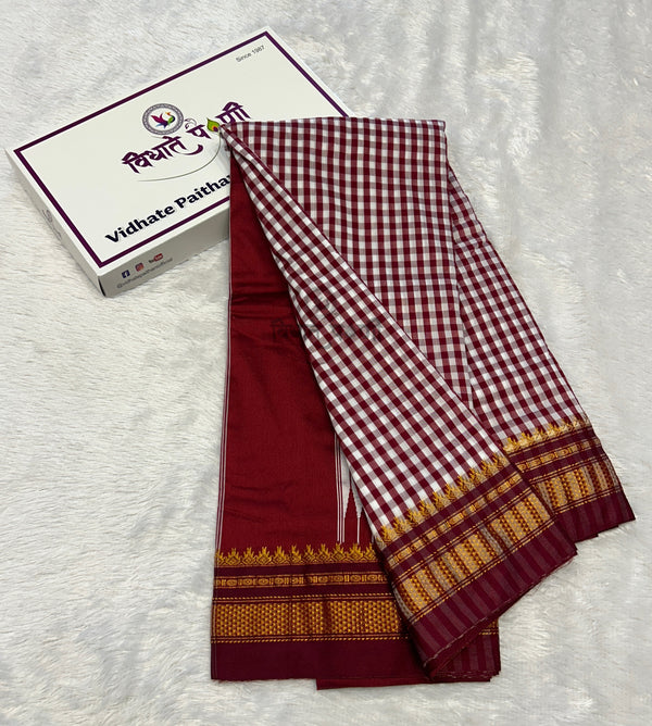 Irkal Art Silk by Cotton Chex Saree- Maroon