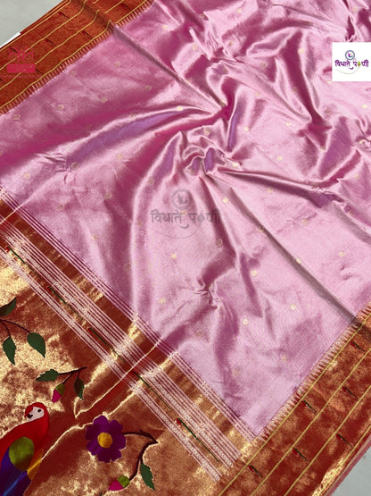 Handloom Pure Silk Triple Munia Border Paithani Saree