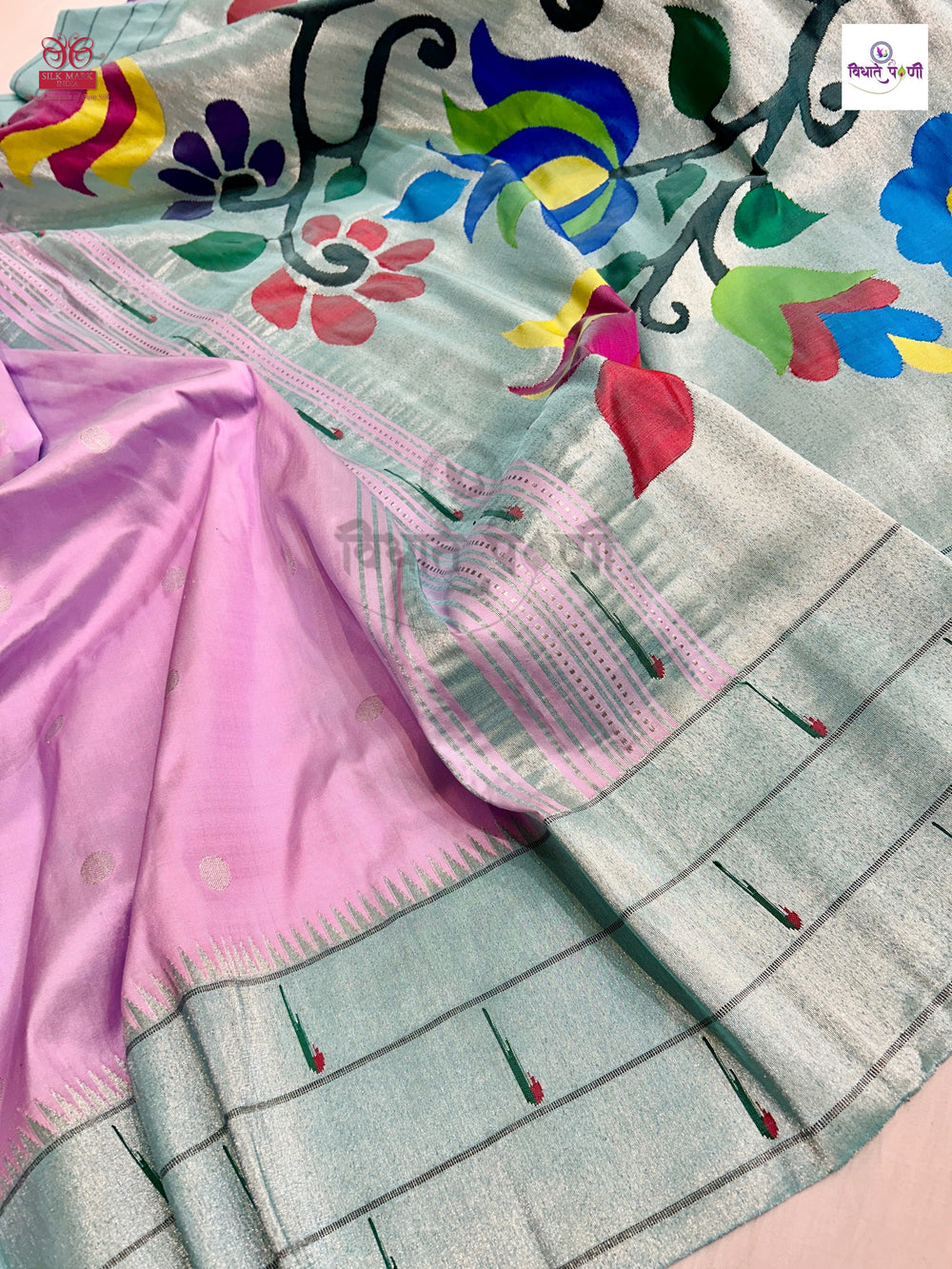 Handloom Pure Silk Triple Munia Border Paithani Saree - Lavender