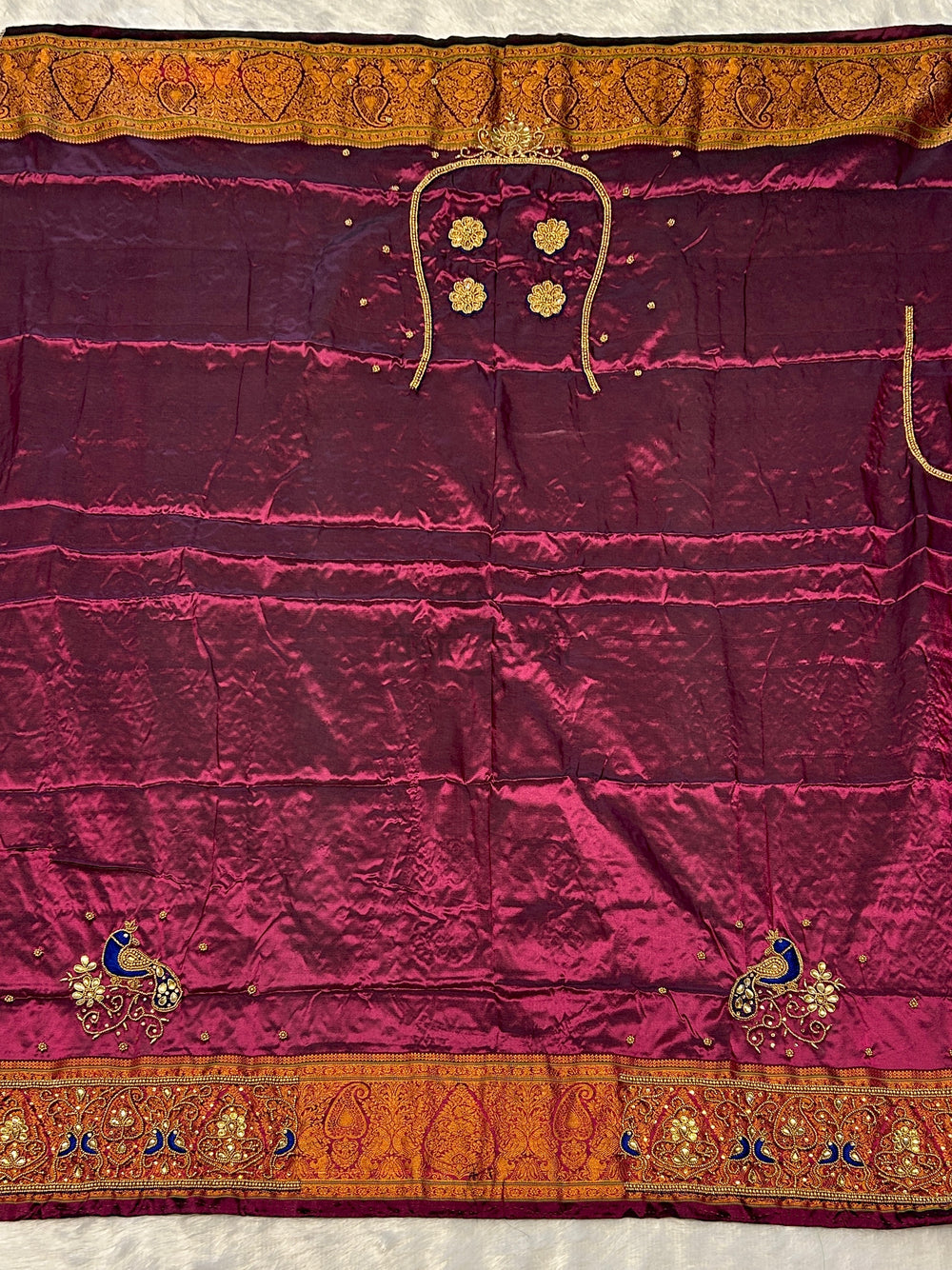 Gadhwal Semi Paithani Saree - Designer Work Blouse - Wine