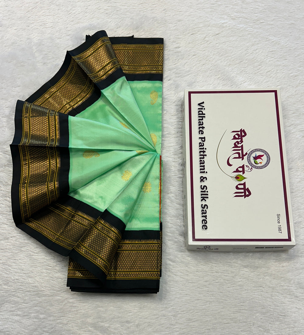 Handloom Pure Silk Maharani Paithani Saree- Pastel Green