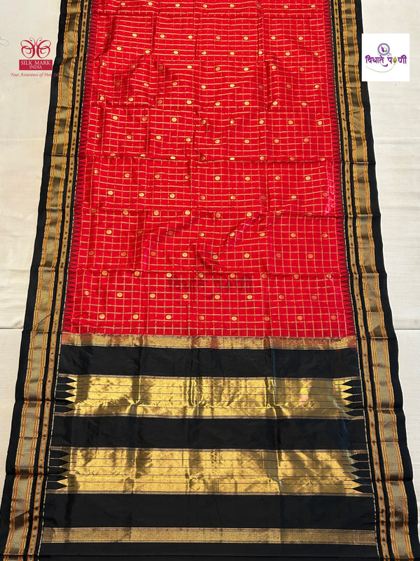 Traditional Irkal Pure Silk Checks Saree- Red