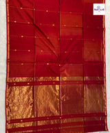 Handloom Pure Silk by Cotton Maheshwari Sarees- Stripes — full saree draped and laid flat — Vidhate Paithani, Yeola