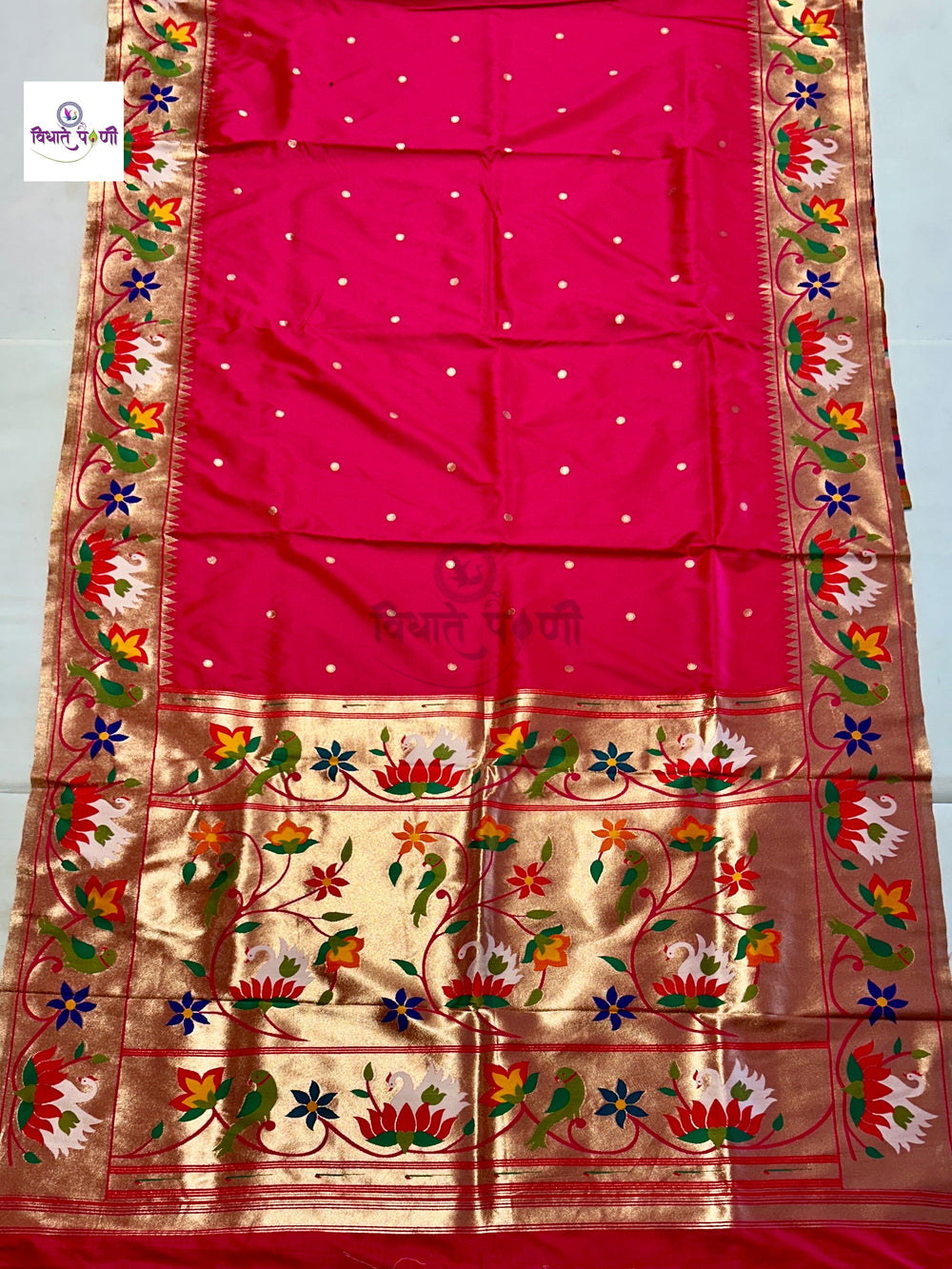 Soft Silk Lotus- Swan Paithani Saree- Hot Pink