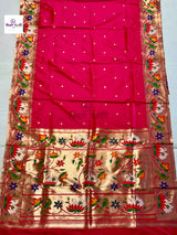 Soft Silk Lotus- Swan Paithani Saree- Hot Pink