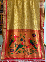 Muniya Fancy Tissue Semi Paithani Saree – Designer Parrot Pallu — the full saree — Vidhate Paithani