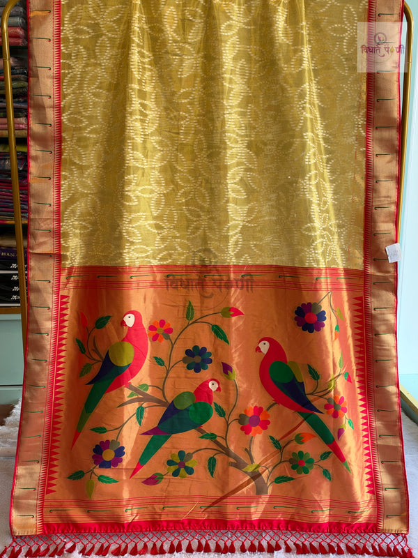 Muniya Fancy Tissue Semi Paithani Saree – Designer Parrot Pallu — the full saree — Vidhate Paithani