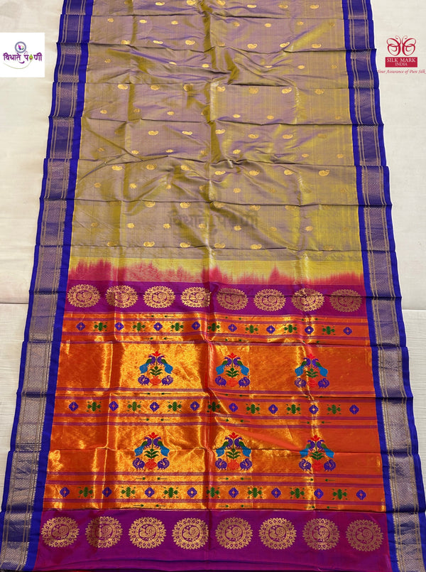Handloom Pure Silk Maharani Paithani Saree- Dhupchav
