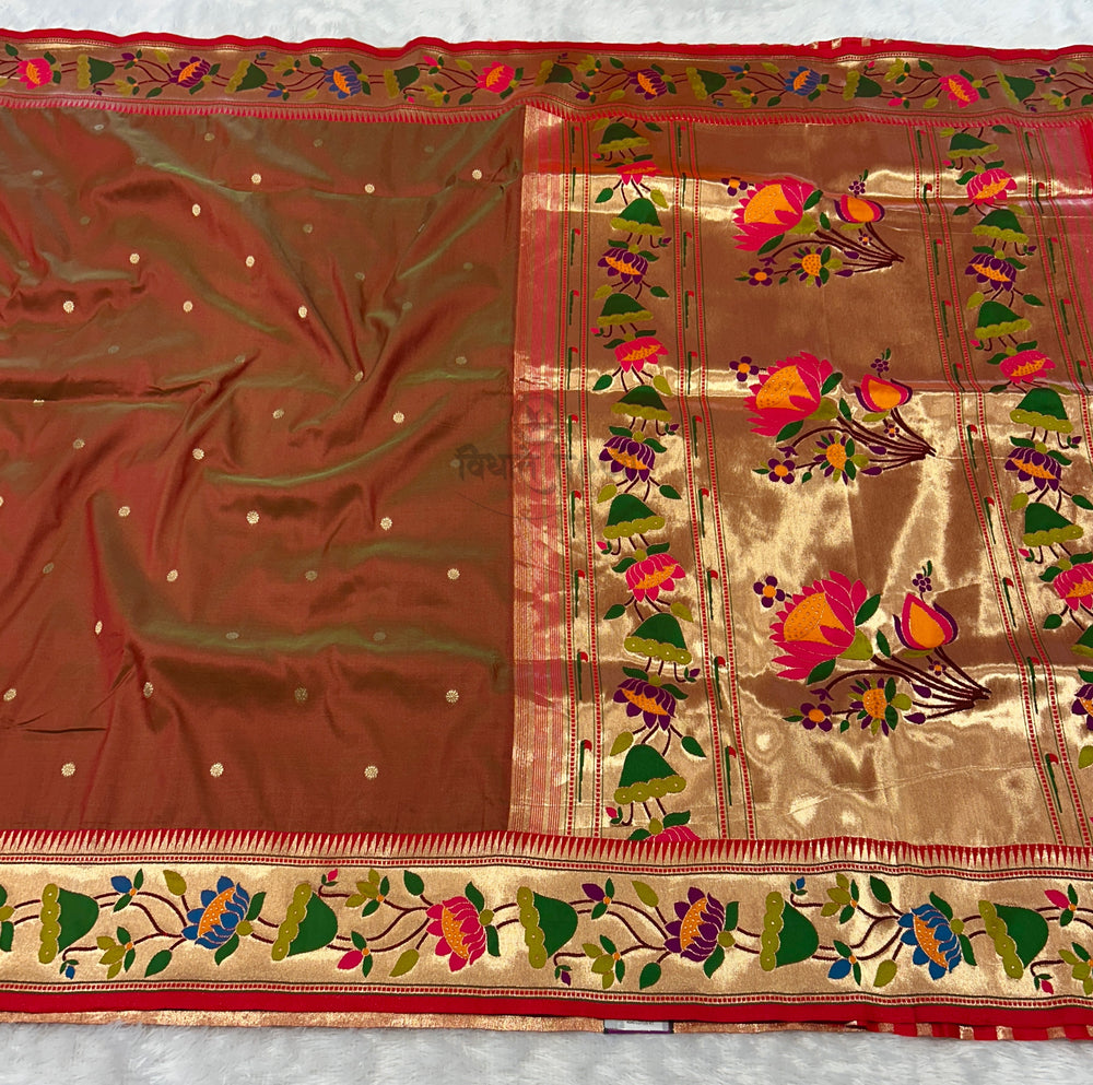 Lotus Border Soft Silk Paithani Sarees - Anjeri