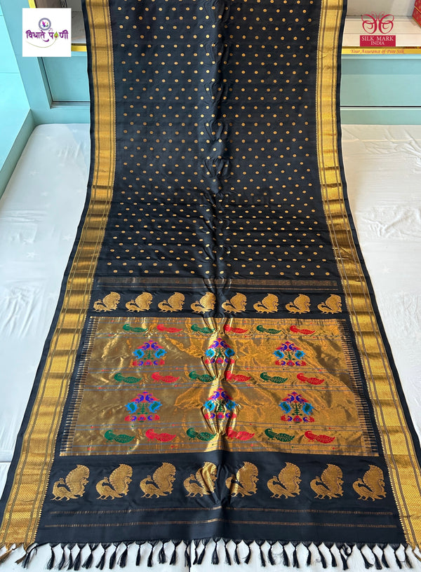 Handloom Pure Silk Kalanjali Paithani Saree- Black