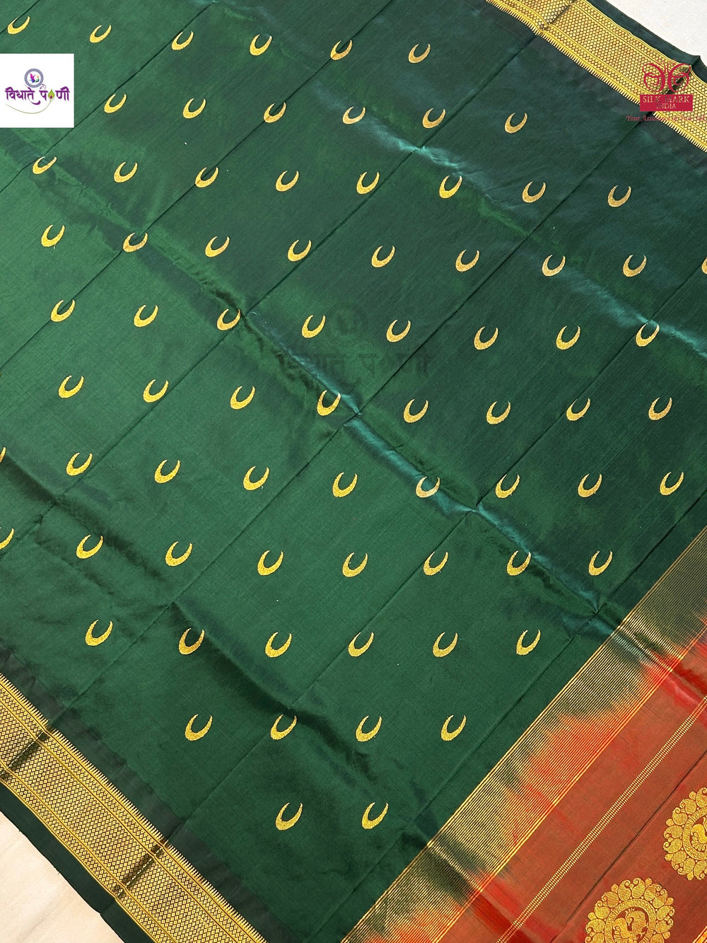 Handloom Pure Silk Maharani Paithani Saree- Bottle Green