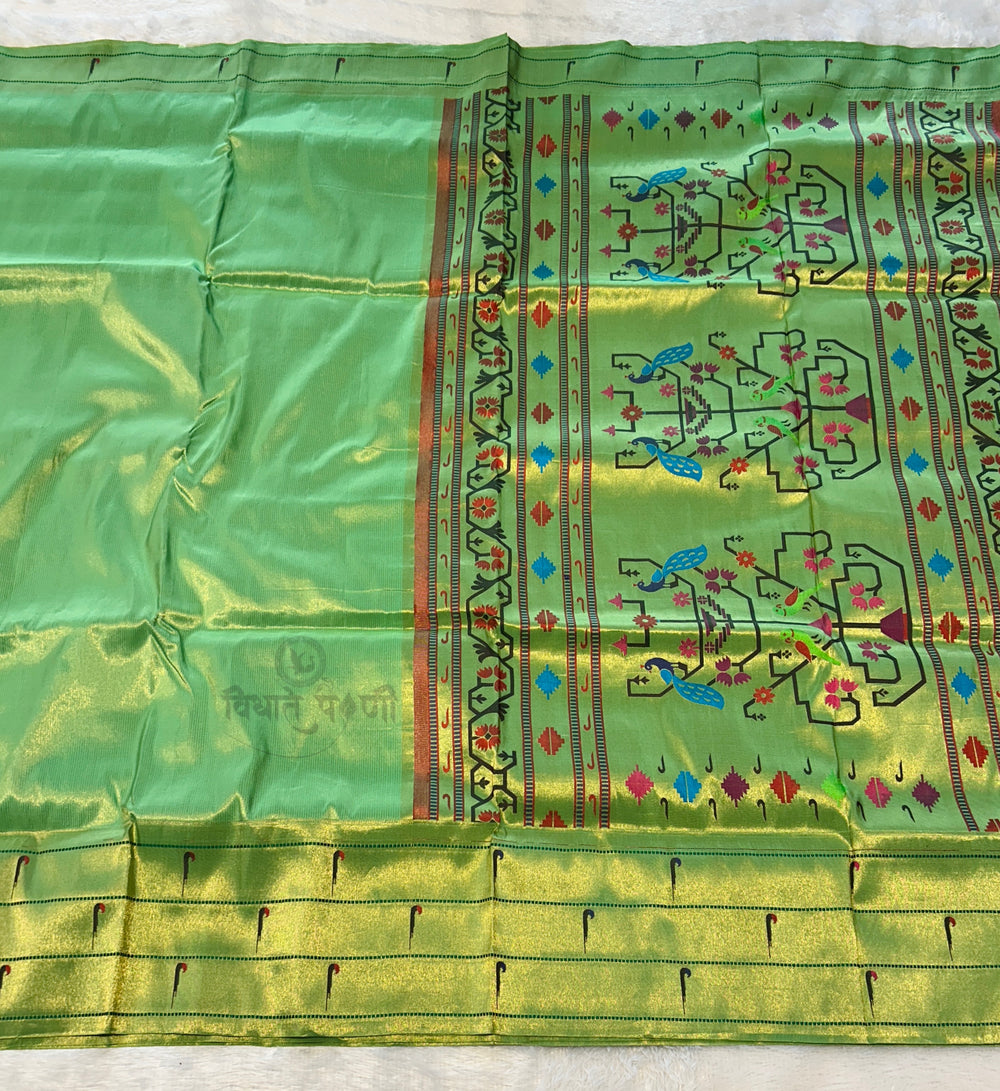 Powerloom Pure Silk Munia Paithani Saree – Stripes