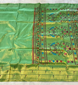 Powerloom Pure Silk Munia Paithani Saree – Stripes — full saree draped and laid flat — Vidhate Paithani, Yeola