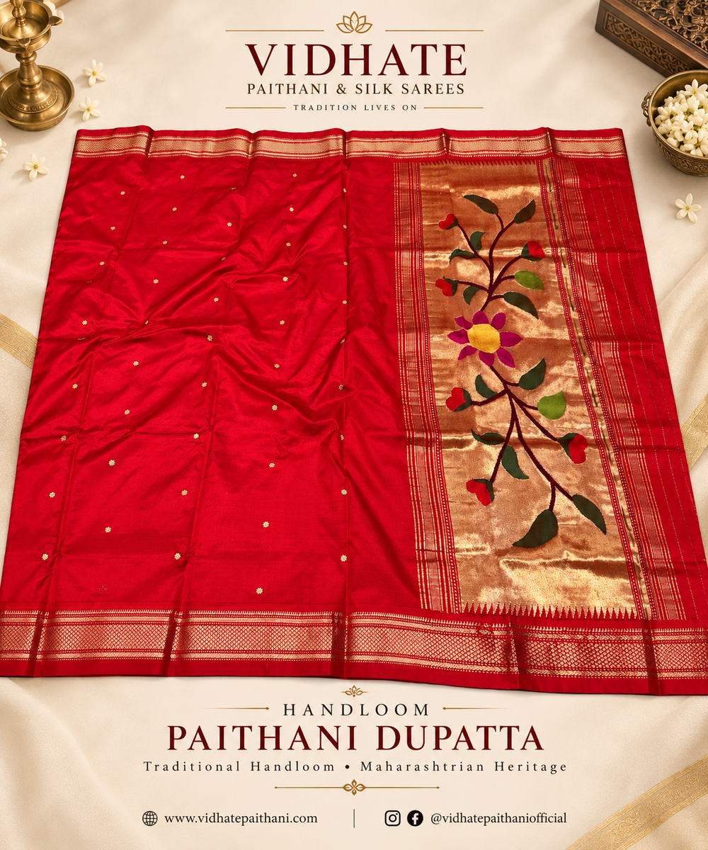 Handloom Pure Silk Paithani Dupatta - RED