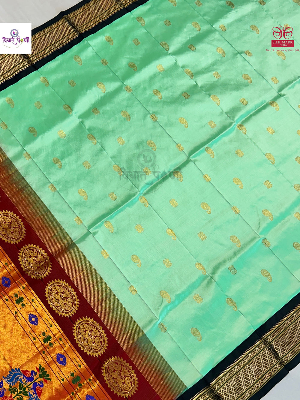 Handloom Pure Silk Maharani Paithani Saree- Pastel Green