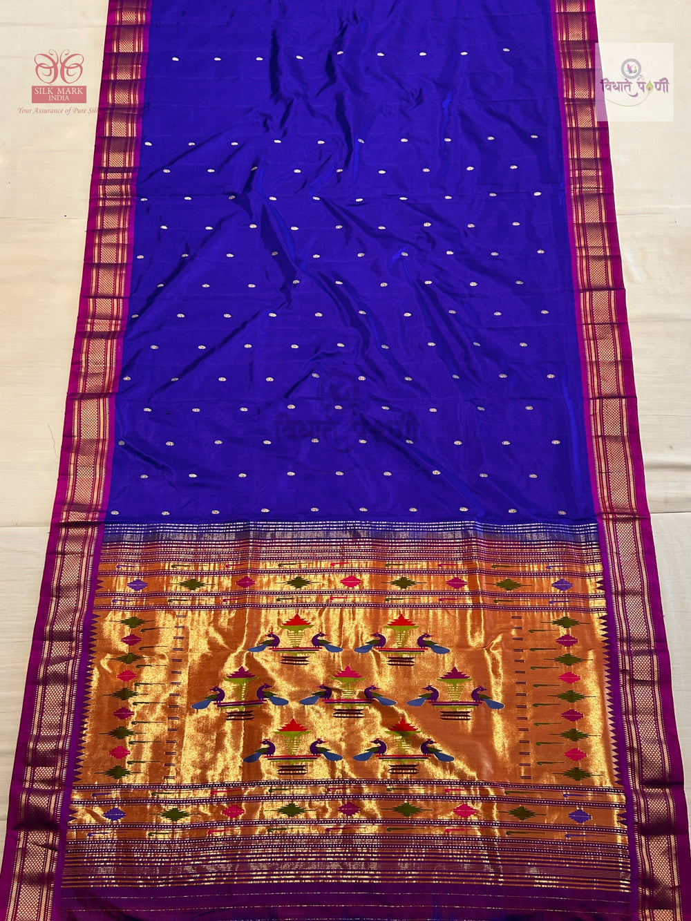Handloom Pure Silk Double Pallu Paithani Saree - Purple