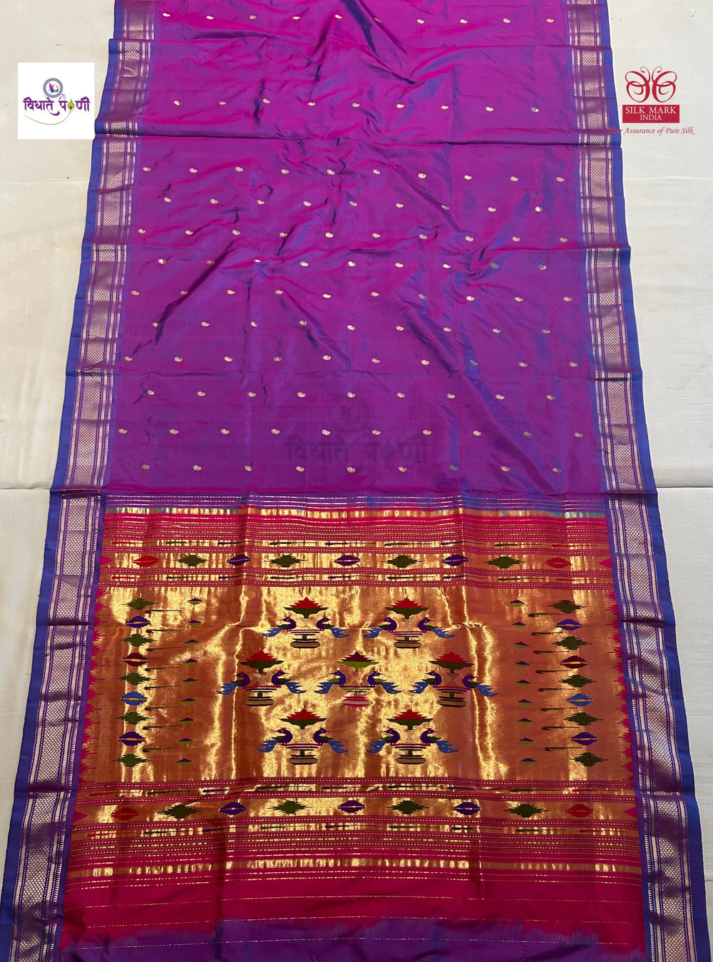 Handloom Pure Silk Double Pallu Paithani Saree - Two Tone Purple