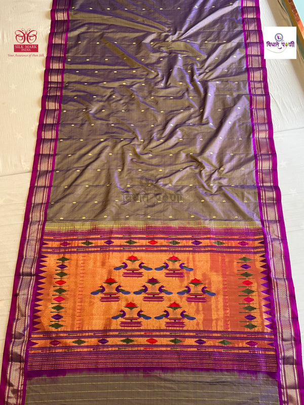Handloom Pure Silk Double Pallu Paithani Saree - Lavender