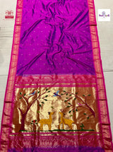 Designer Pallu Paithani Saree - Exclusiver Deer Pallu — full saree draped and laid flat — Vidhate Paithani, Yeola