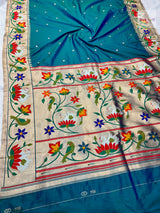 Soft Silk Lotus- Swan Paithani Saree- Sea Green