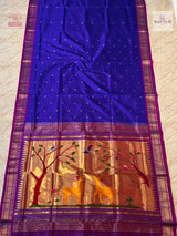 Handloom Pure Silk Designer Pallu Paithani Saree - Exclusive Deer — full saree draped and laid flat — Vidhate Paithani, Yeola