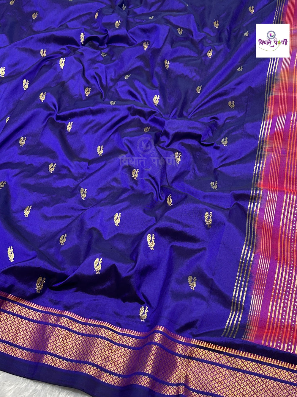 Handloom Pure Silk Double Pallu Paithani Saree - Black By Purple