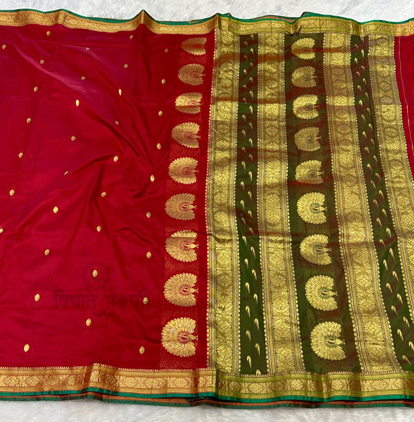 Jijamata Single Ply Pure Silk Saree - Maroon