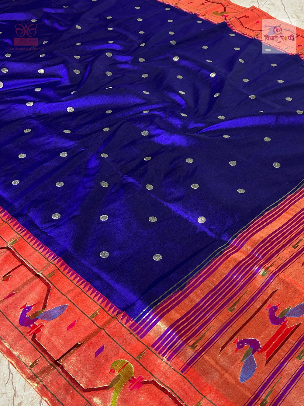 Handloom Pure Silk Paithani Saree - Brocade Border - Blue