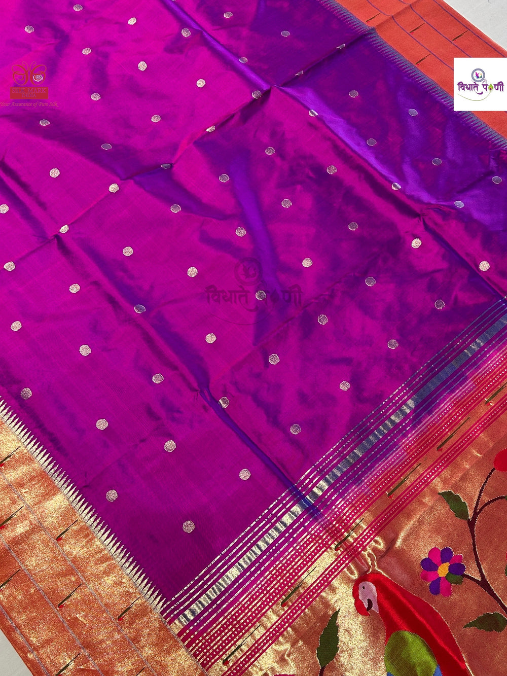 Handloom Pure Silk Triple Munia Border Paithani Saree - Magenta