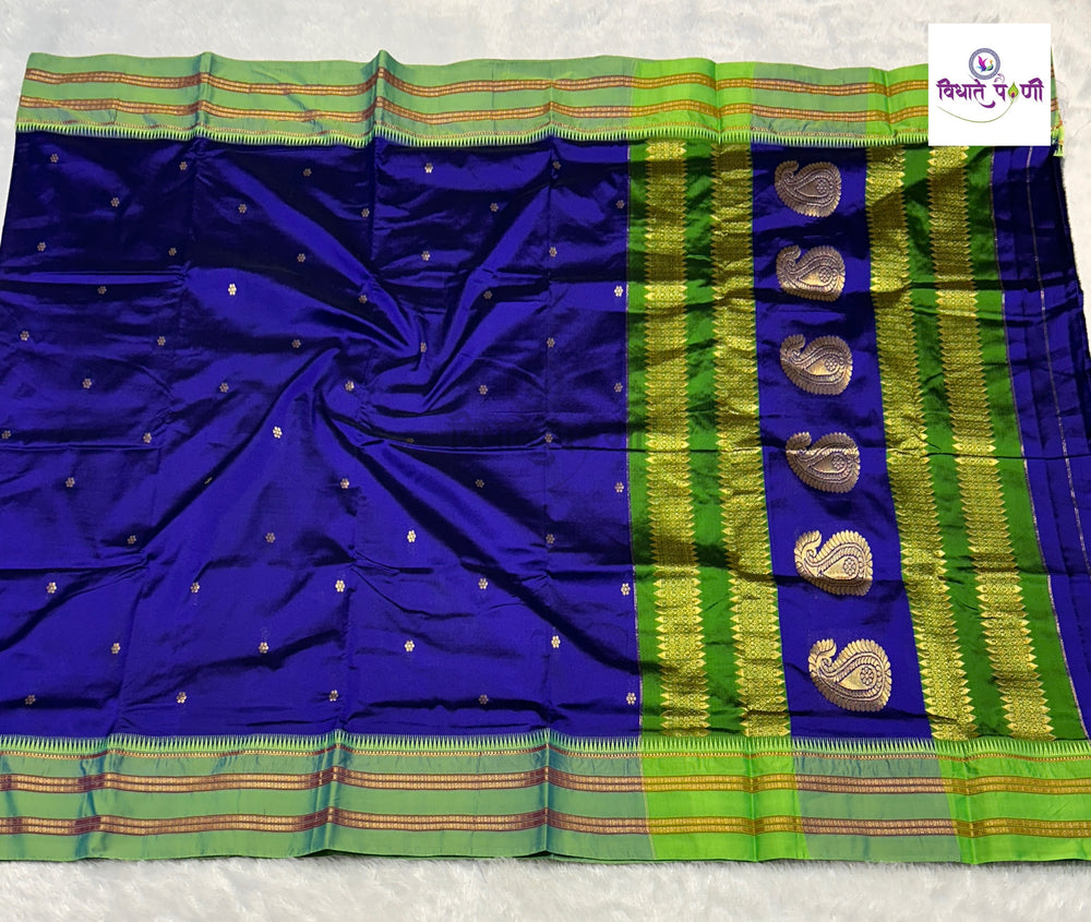 Narayanpeth Single Ply Pure Silk Saree - Blue
