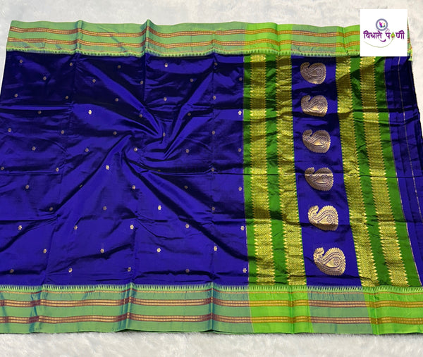 Narayanpeth Single Ply Pure Silk Saree - Blue