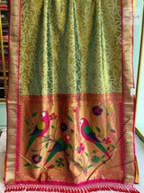 Muniya Fancy Tissue Semi Paithani Saree – Designer Parrot Pallu — the full saree — Vidhate Paithani