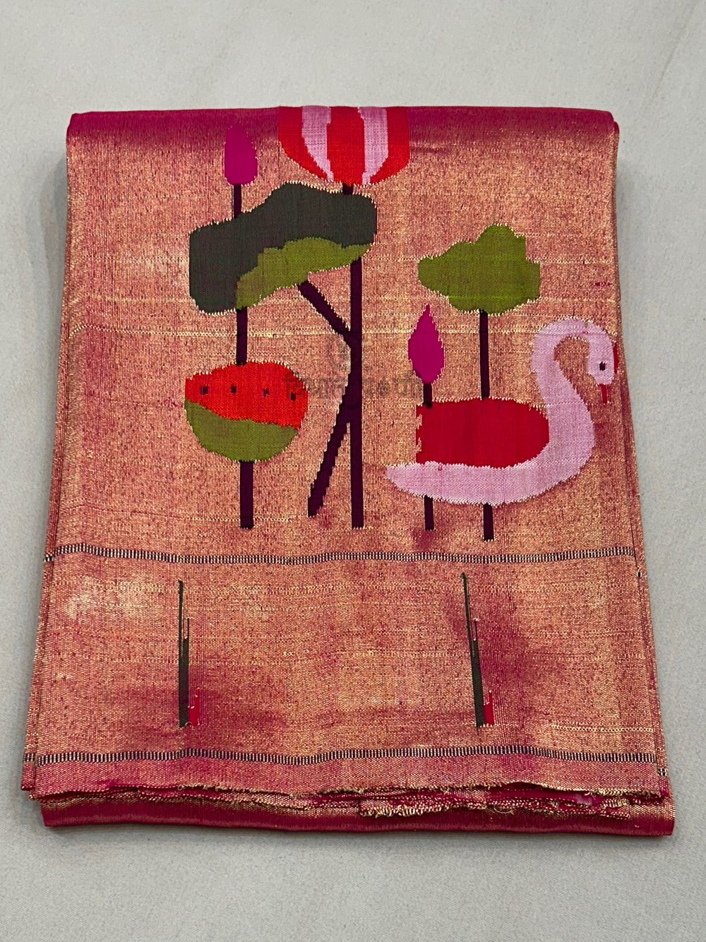 Handloom Pure Tissue Paithani Blouse Piece - Swan