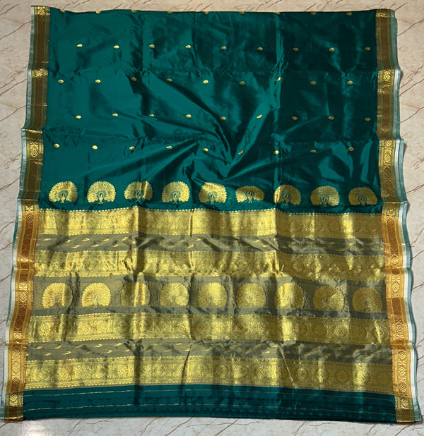 Jijamata Single Ply Pure Silk Saree - Rama Green