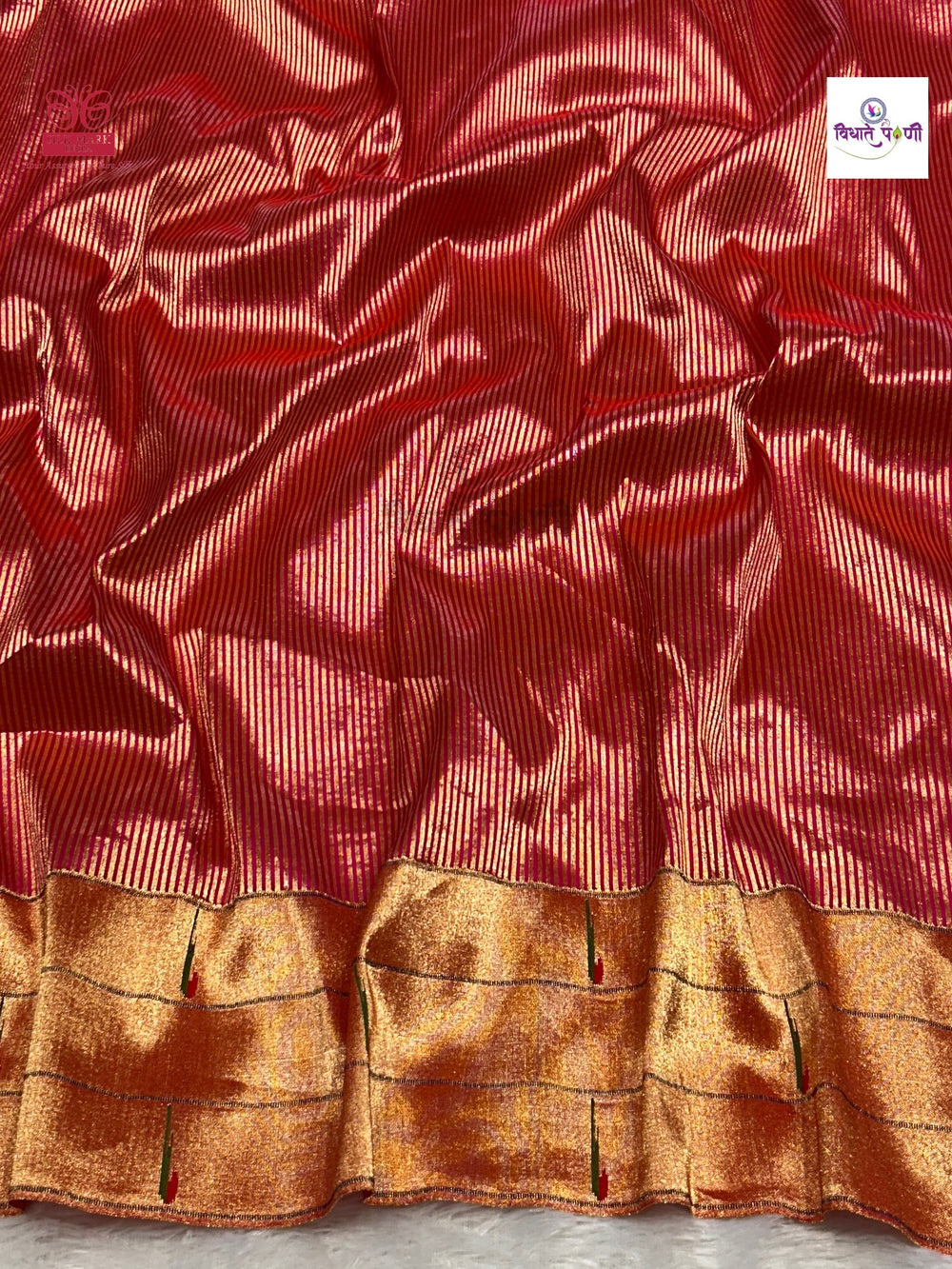 Handloom Pure Silk Triple Munia Border Paithani Saree - Stripes