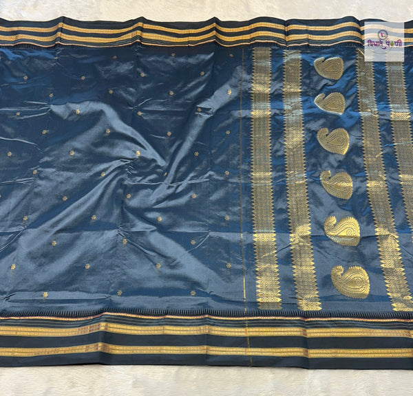 Narayanpeth Single Ply Pure Silk Saree- Grey