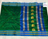 Green Narayanpeth Single Ply Pure Silk Saree — full saree draped and laid flat — Vidhate Paithani, Yeola