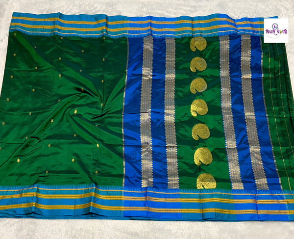 Narayanpeth Single Ply Pure Silk Saree - Green