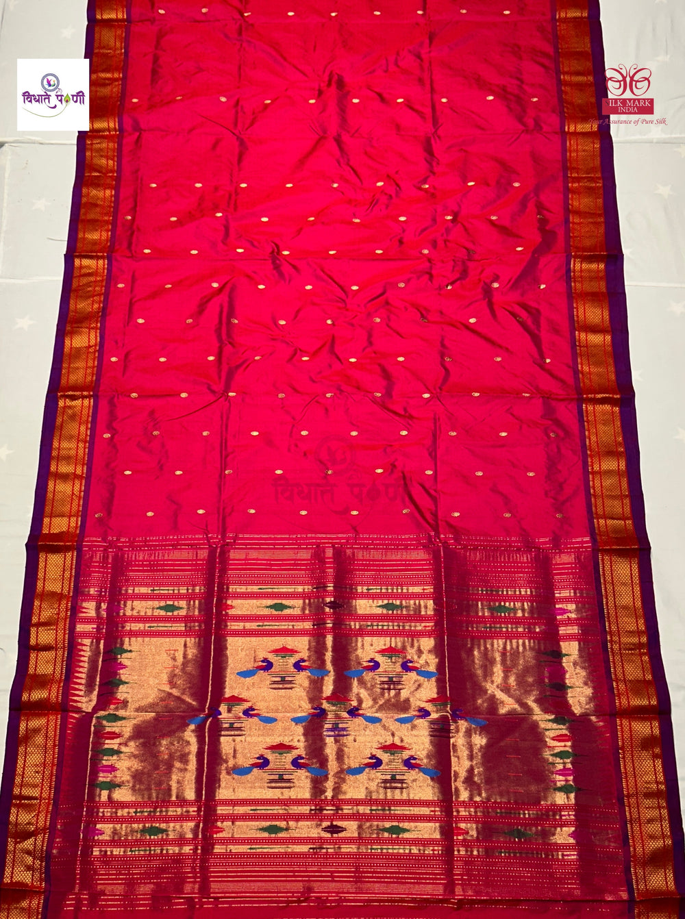 Handloom Pure Silk Double Pallu Paithani Saree - Pink Red Mix