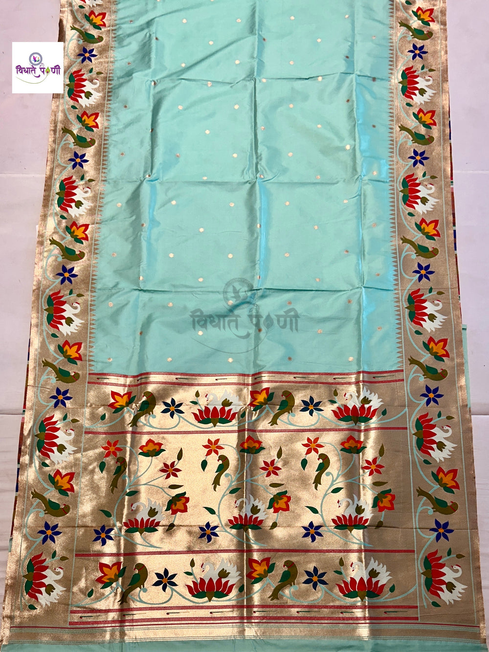 Soft Silk Lotus- Swan Paithani Saree- Pista Green