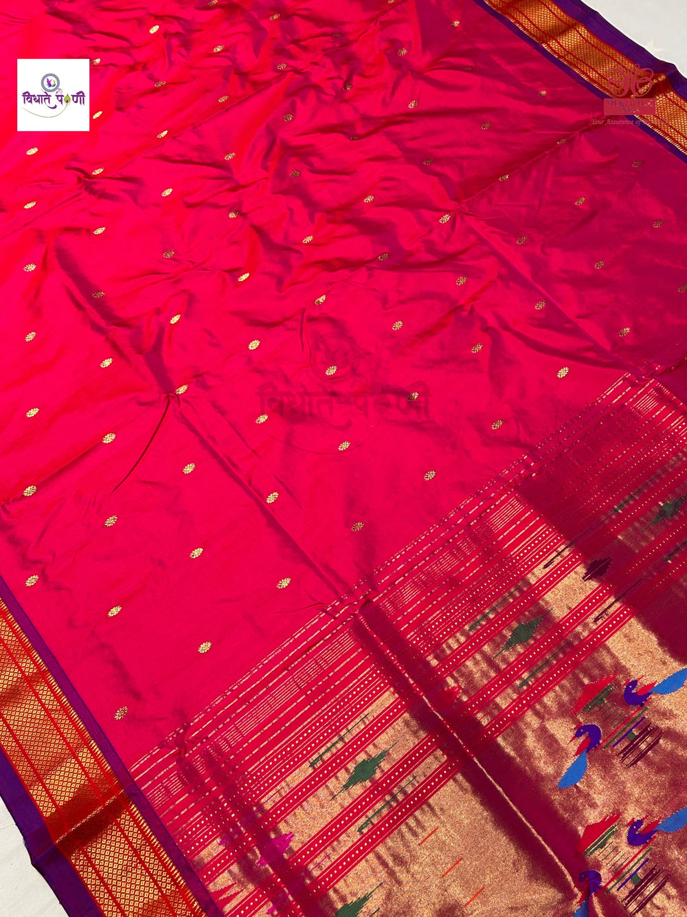 Handloom Pure Silk Double Pallu Paithani Saree - Pink Red Mix
