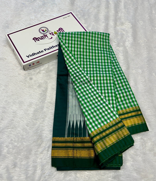 Irkal Art Silk by Cotton Chex Saree- Parrot