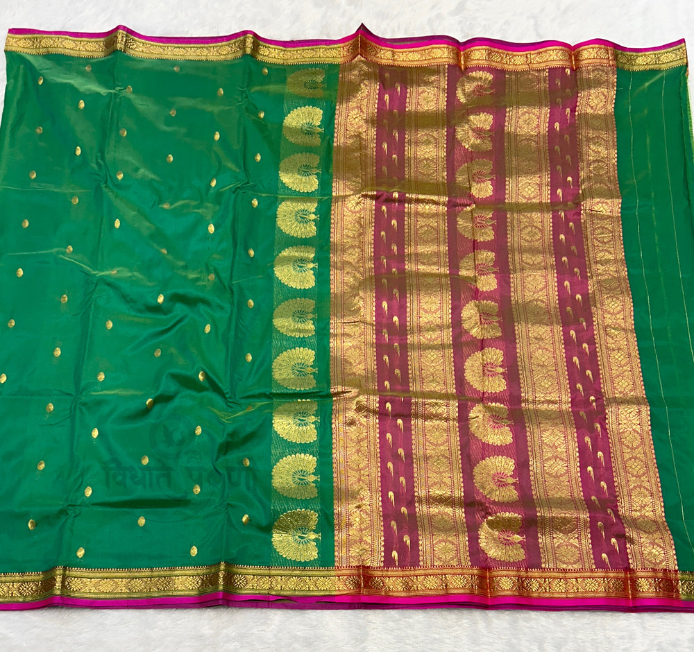 Jijamata Single Ply Pure Silk Saree - Pista Green