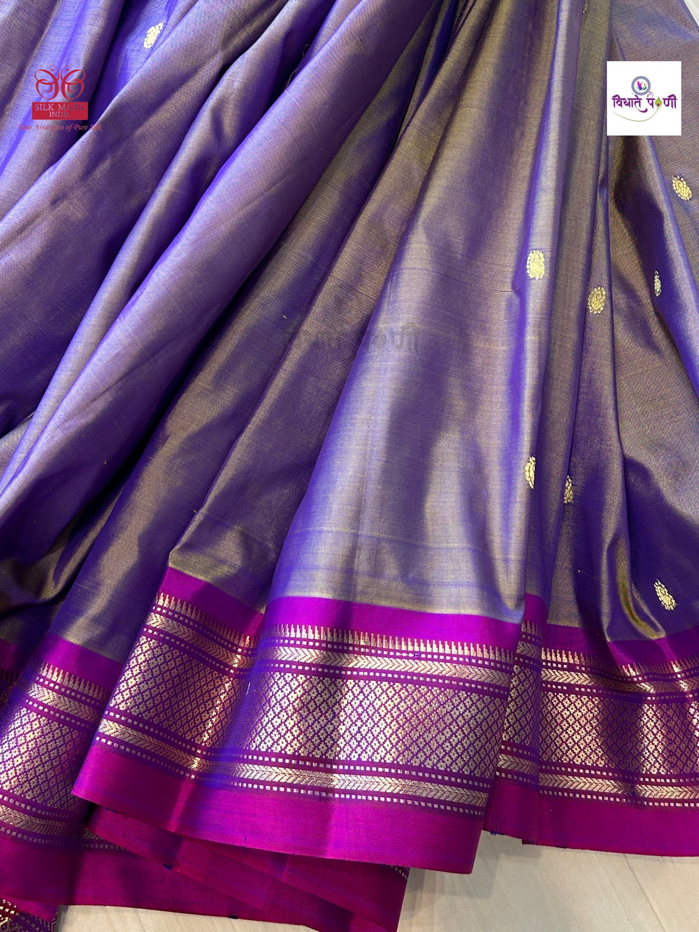 Handloom Pure Silk Double Pallu Paithani Saree - Lavender