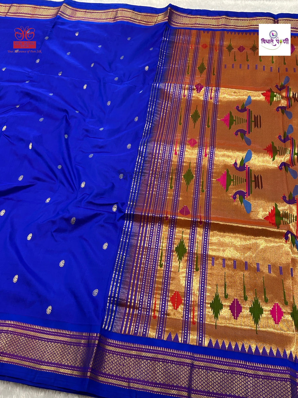 Handloom Pure Silk Double Pallu Paithani Saree - Royal Blue