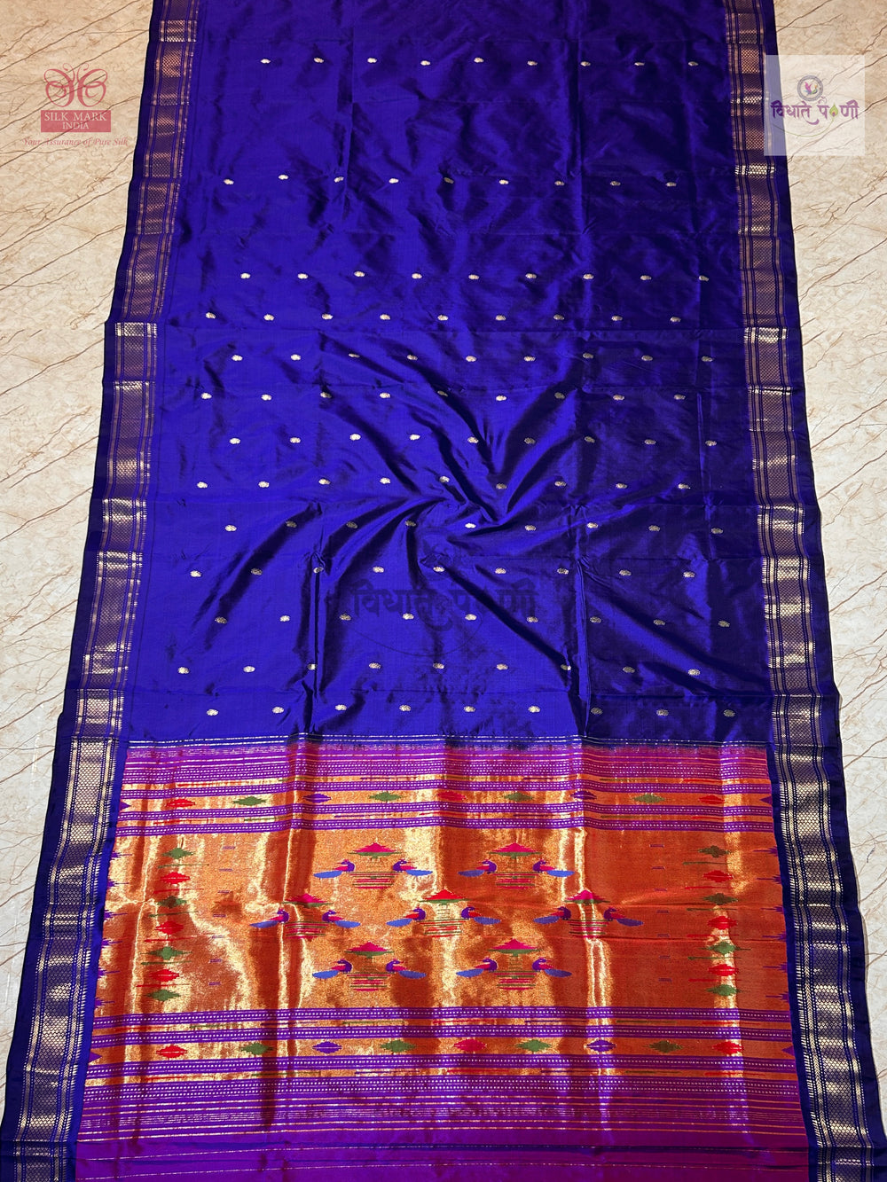 Handloom Pure Silk Double Pallu Paithani Saree - Black By Purple