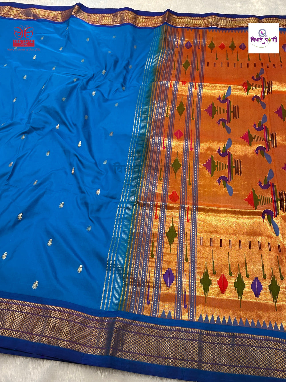 Handloom Pure Silk Double Pallu Paithani Saree - Ananda