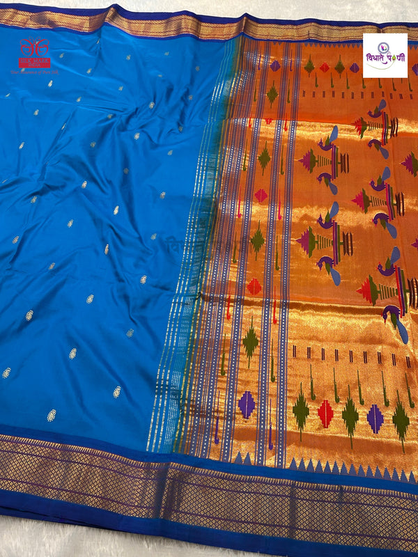 Handloom Pure Silk Double Pallu Paithani Saree - Ananda